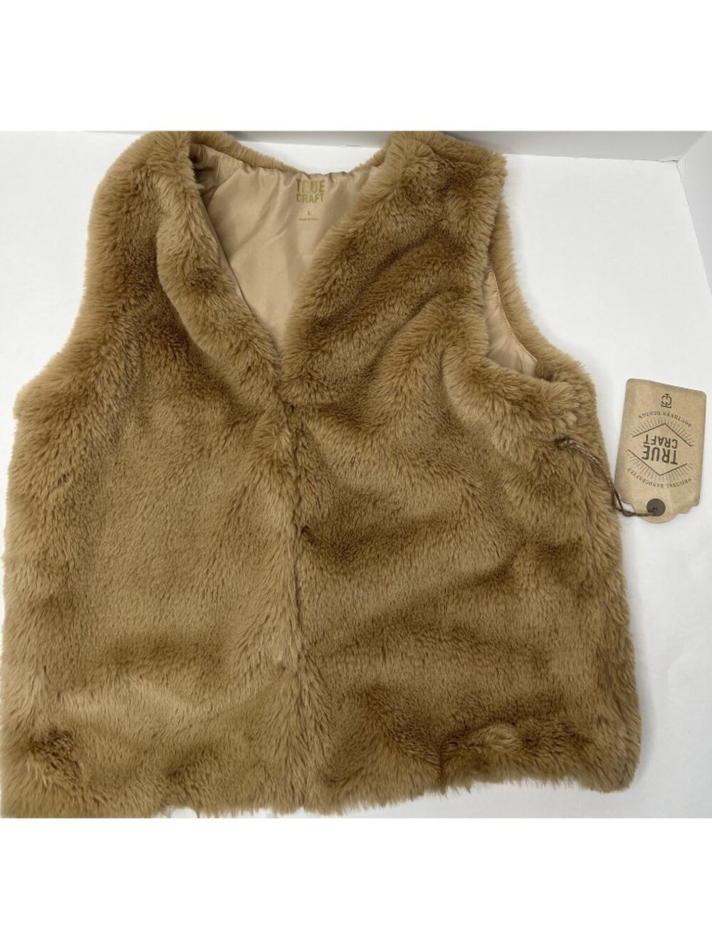 True Craft Girls Size L Iced Coffee Tan Brown Faux Fur Fall Vest New NWT